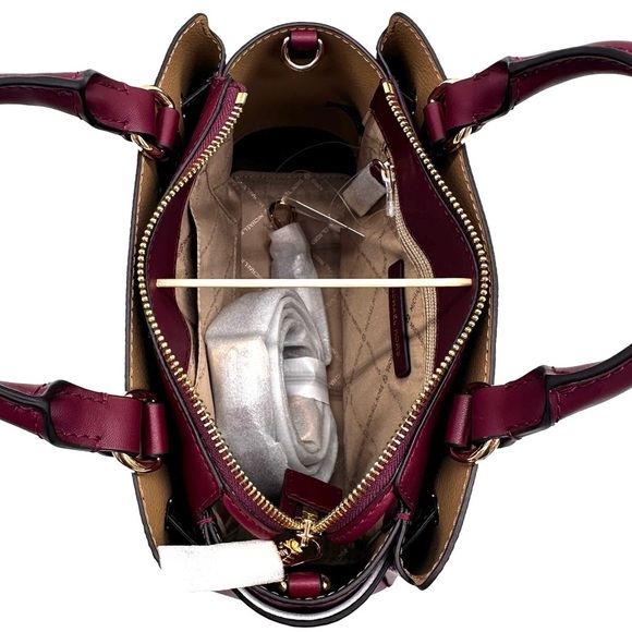 Michael Kors Reed Small Satchel Crossbody Bag & LG Double Zip Wallet Dark Cherry - Picture 10 of 16
